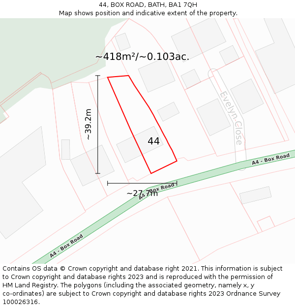 44, BOX ROAD, BATH, BA1 7QH: Plot and title map