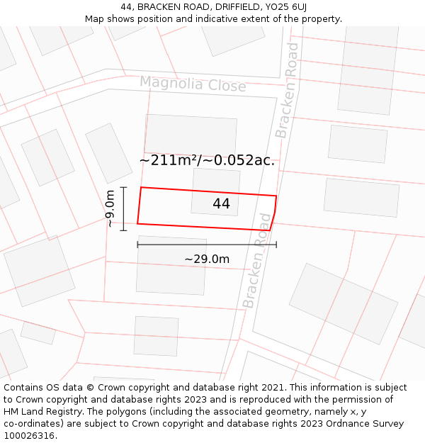 44, BRACKEN ROAD, DRIFFIELD, YO25 6UJ: Plot and title map