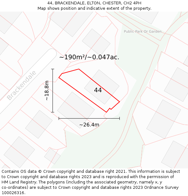 44, BRACKENDALE, ELTON, CHESTER, CH2 4PH: Plot and title map