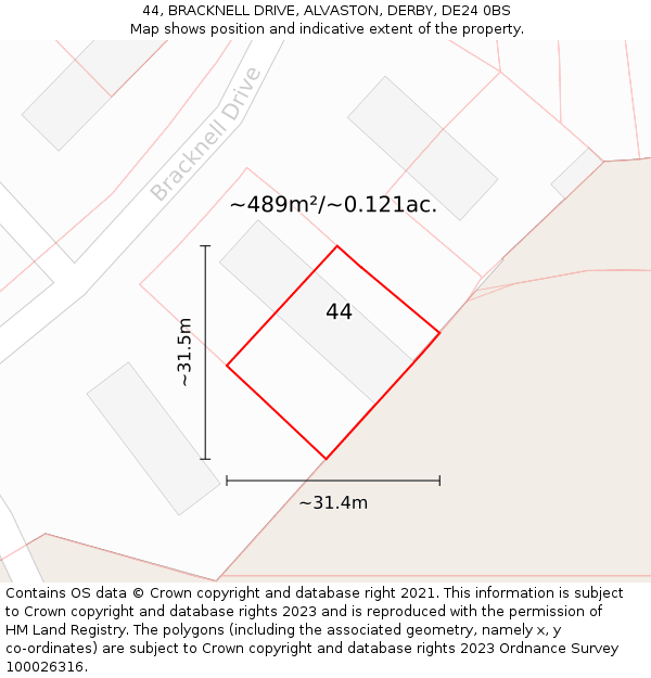 44, BRACKNELL DRIVE, ALVASTON, DERBY, DE24 0BS: Plot and title map