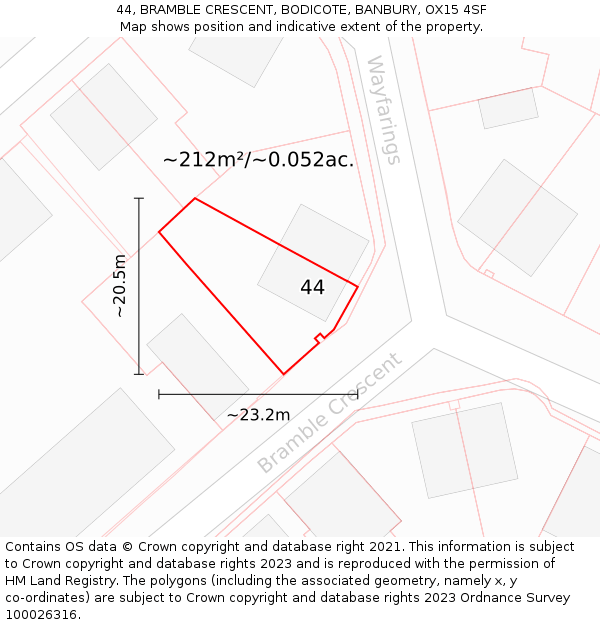44, BRAMBLE CRESCENT, BODICOTE, BANBURY, OX15 4SF: Plot and title map