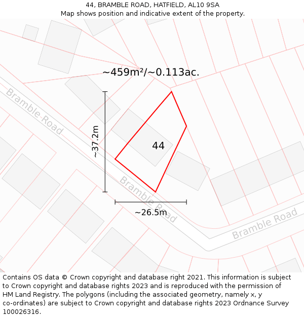 44, BRAMBLE ROAD, HATFIELD, AL10 9SA: Plot and title map
