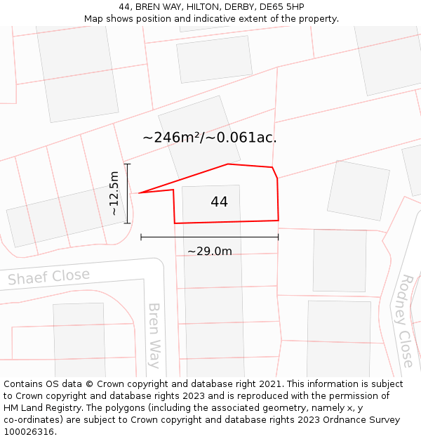 44, BREN WAY, HILTON, DERBY, DE65 5HP: Plot and title map