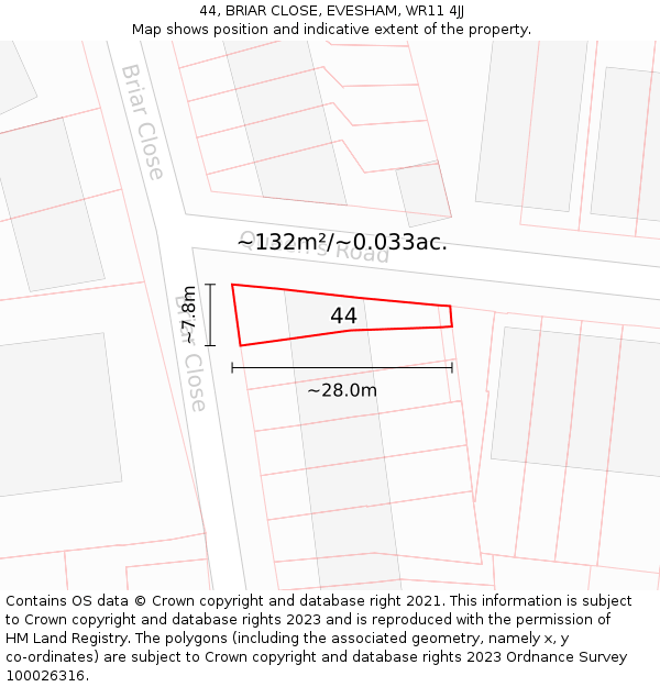 44, BRIAR CLOSE, EVESHAM, WR11 4JJ: Plot and title map
