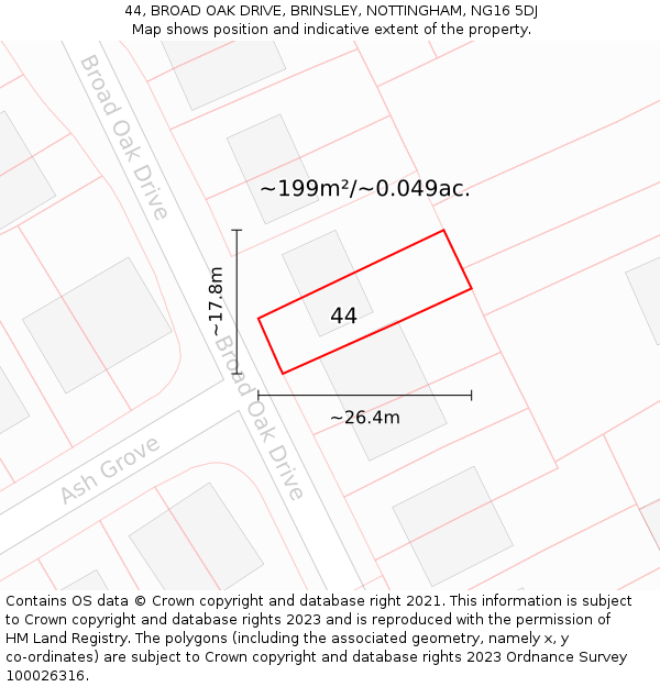 44, BROAD OAK DRIVE, BRINSLEY, NOTTINGHAM, NG16 5DJ: Plot and title map