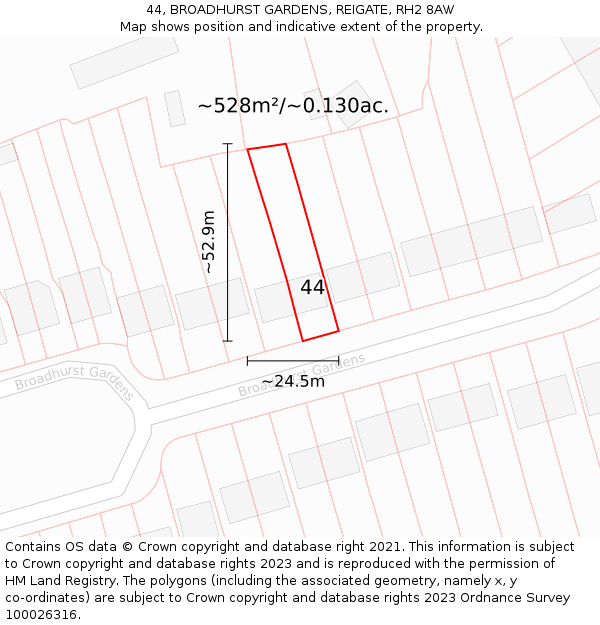 44, BROADHURST GARDENS, REIGATE, RH2 8AW: Plot and title map