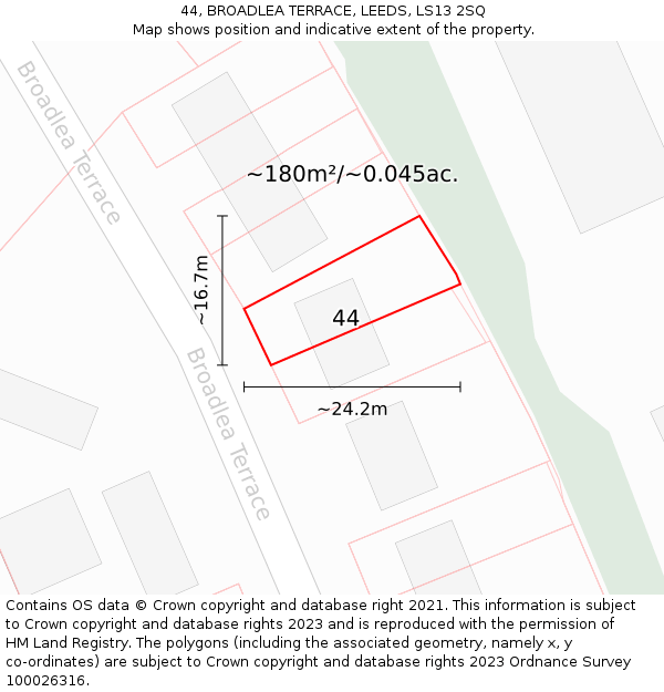 44, BROADLEA TERRACE, LEEDS, LS13 2SQ: Plot and title map