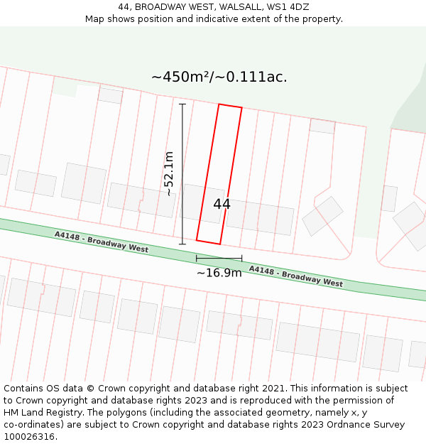 44, BROADWAY WEST, WALSALL, WS1 4DZ: Plot and title map