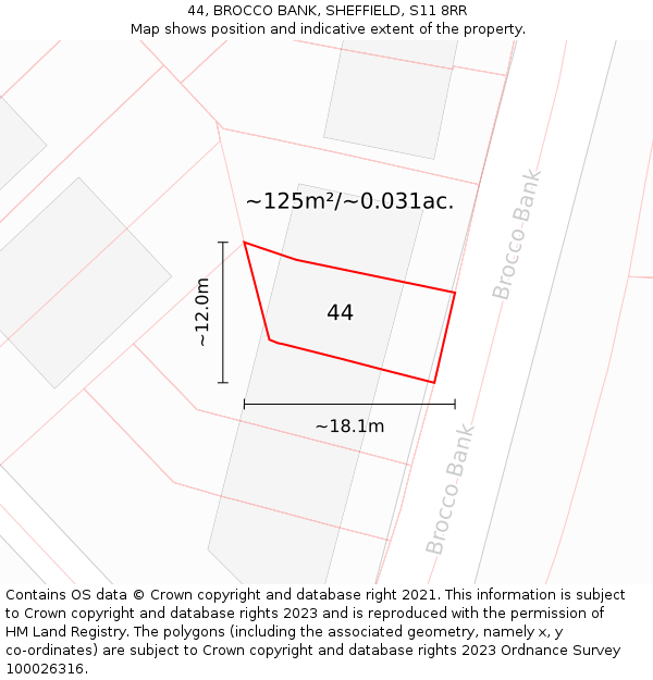 44, BROCCO BANK, SHEFFIELD, S11 8RR: Plot and title map