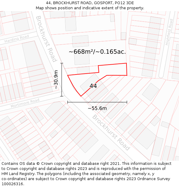 44, BROCKHURST ROAD, GOSPORT, PO12 3DE: Plot and title map
