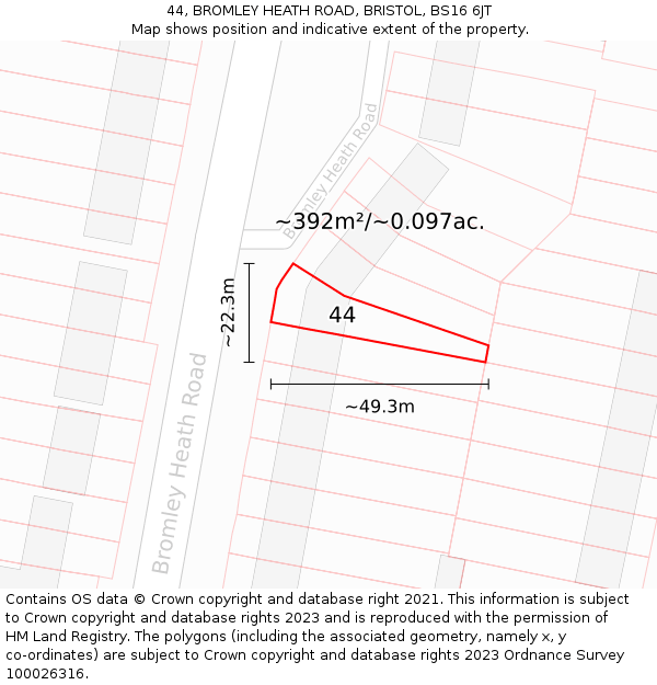 44, BROMLEY HEATH ROAD, BRISTOL, BS16 6JT: Plot and title map