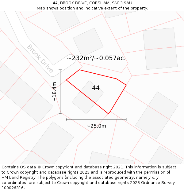 44, BROOK DRIVE, CORSHAM, SN13 9AU: Plot and title map