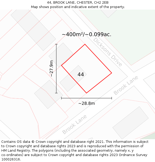 44, BROOK LANE, CHESTER, CH2 2EB: Plot and title map