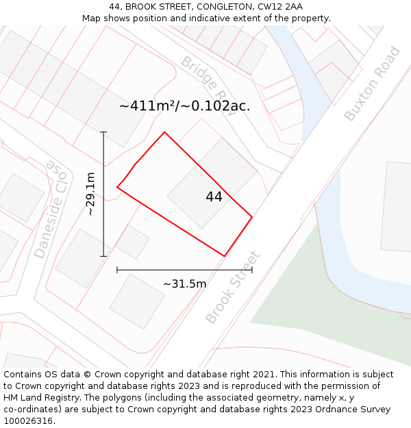 44, BROOK STREET, CONGLETON, CW12 2AA: Plot and title map