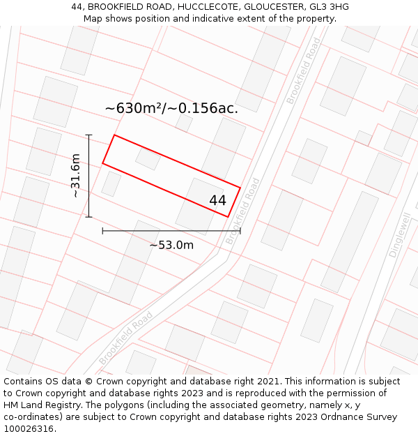 44, BROOKFIELD ROAD, HUCCLECOTE, GLOUCESTER, GL3 3HG: Plot and title map