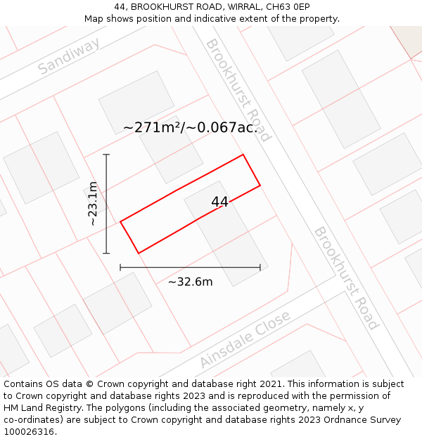 44, BROOKHURST ROAD, WIRRAL, CH63 0EP: Plot and title map