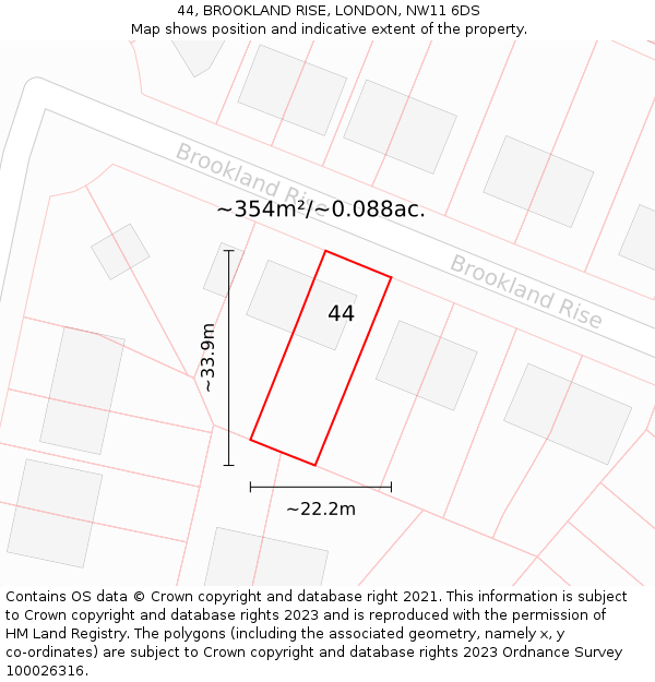 44, BROOKLAND RISE, LONDON, NW11 6DS: Plot and title map