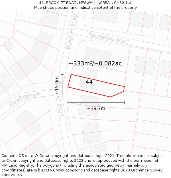 44, BROOKLET ROAD, HESWALL, WIRRAL, CH60 1UL: Plot and title map
