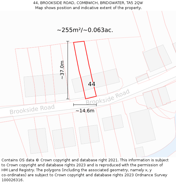 44, BROOKSIDE ROAD, COMBWICH, BRIDGWATER, TA5 2QW: Plot and title map