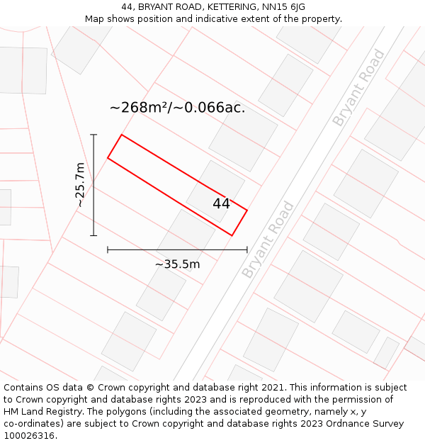 44, BRYANT ROAD, KETTERING, NN15 6JG: Plot and title map