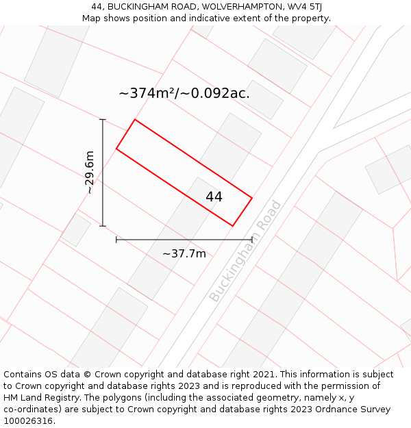 44, BUCKINGHAM ROAD, WOLVERHAMPTON, WV4 5TJ: Plot and title map