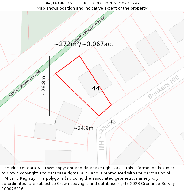 44, BUNKERS HILL, MILFORD HAVEN, SA73 1AG: Plot and title map