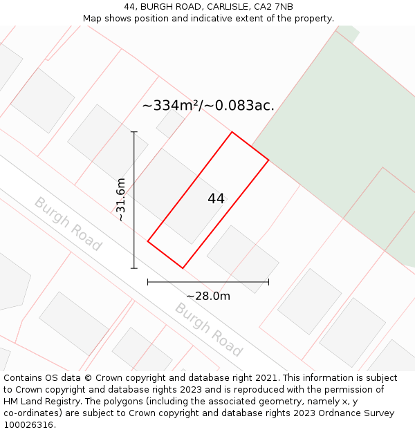 44, BURGH ROAD, CARLISLE, CA2 7NB: Plot and title map