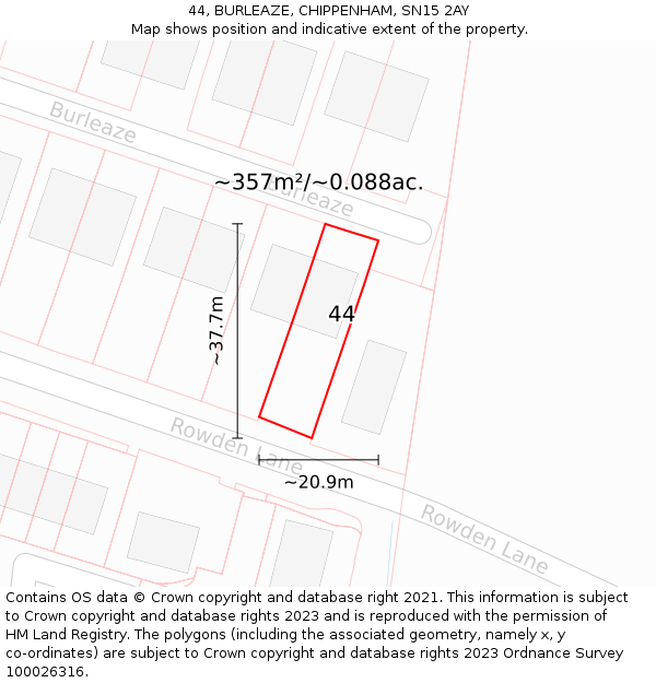 44, BURLEAZE, CHIPPENHAM, SN15 2AY: Plot and title map