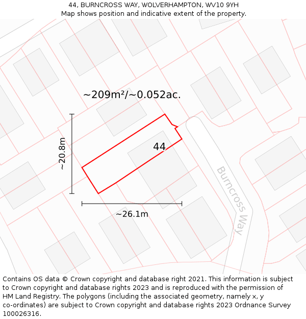 44, BURNCROSS WAY, WOLVERHAMPTON, WV10 9YH: Plot and title map