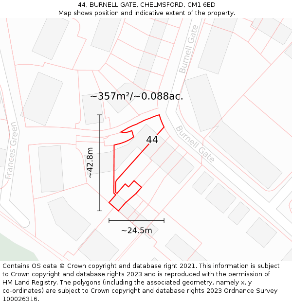 44, BURNELL GATE, CHELMSFORD, CM1 6ED: Plot and title map