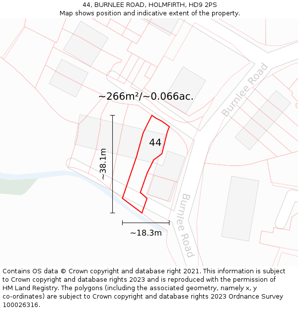 44, BURNLEE ROAD, HOLMFIRTH, HD9 2PS: Plot and title map