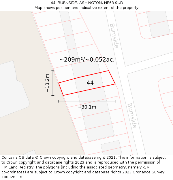 44, BURNSIDE, ASHINGTON, NE63 9UD: Plot and title map