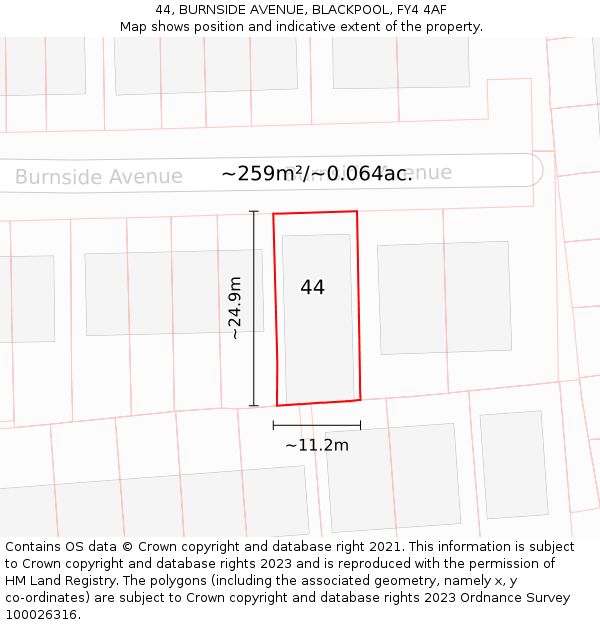 44, BURNSIDE AVENUE, BLACKPOOL, FY4 4AF: Plot and title map