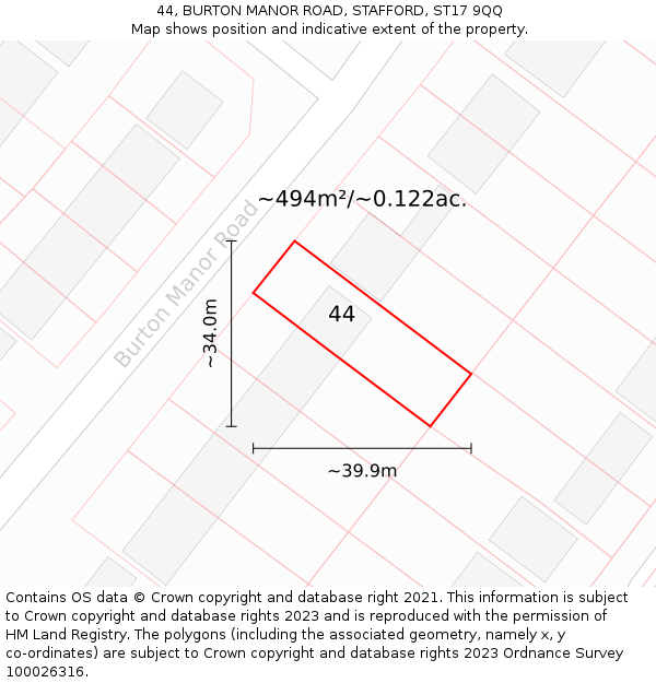 44, BURTON MANOR ROAD, STAFFORD, ST17 9QQ: Plot and title map
