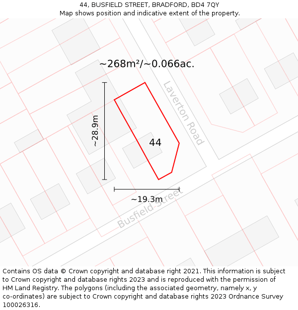 44, BUSFIELD STREET, BRADFORD, BD4 7QY: Plot and title map
