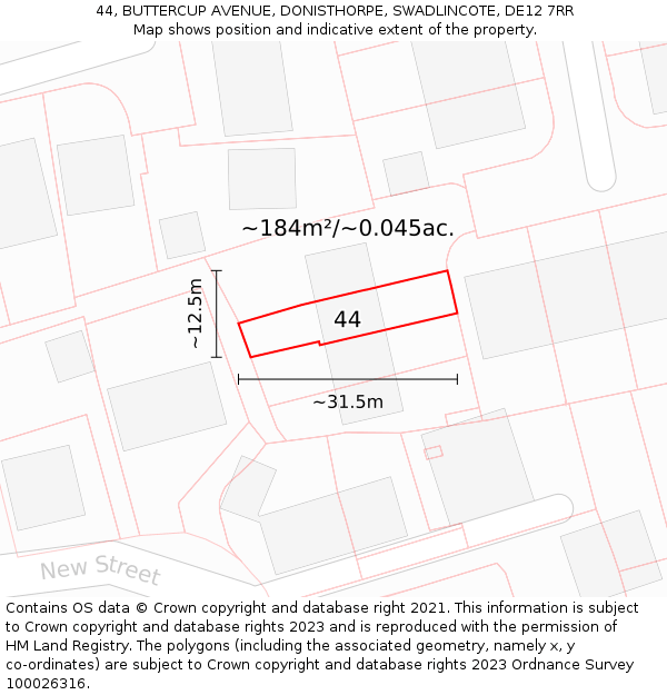 44, BUTTERCUP AVENUE, DONISTHORPE, SWADLINCOTE, DE12 7RR: Plot and title map
