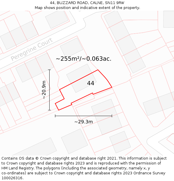 44, BUZZARD ROAD, CALNE, SN11 9RW: Plot and title map