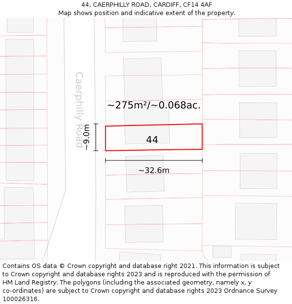 44, CAERPHILLY ROAD, CARDIFF, CF14 4AF: Plot and title map