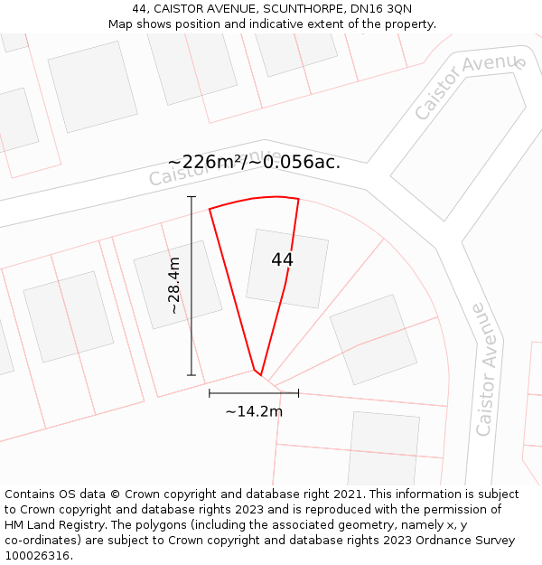 44, CAISTOR AVENUE, SCUNTHORPE, DN16 3QN: Plot and title map