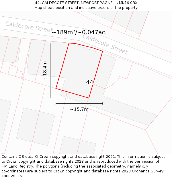 44, CALDECOTE STREET, NEWPORT PAGNELL, MK16 0BX: Plot and title map