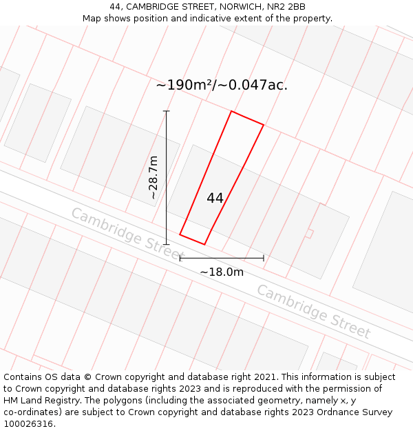 44, CAMBRIDGE STREET, NORWICH, NR2 2BB: Plot and title map