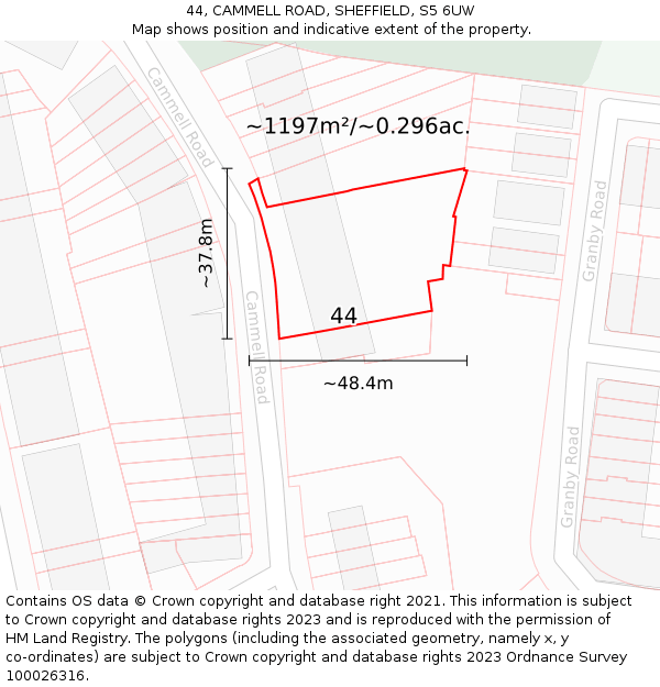 44, CAMMELL ROAD, SHEFFIELD, S5 6UW: Plot and title map