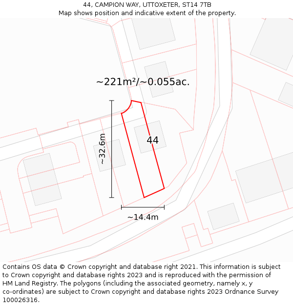 44, CAMPION WAY, UTTOXETER, ST14 7TB: Plot and title map