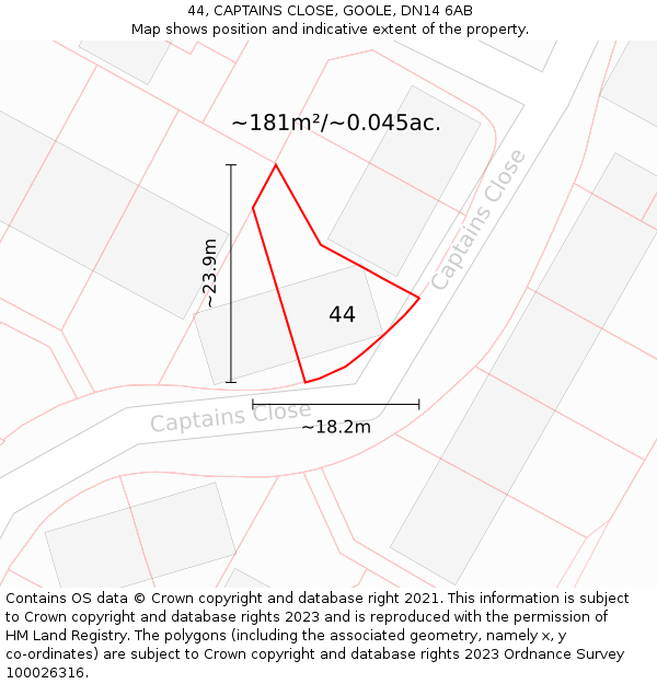 44, CAPTAINS CLOSE, GOOLE, DN14 6AB: Plot and title map