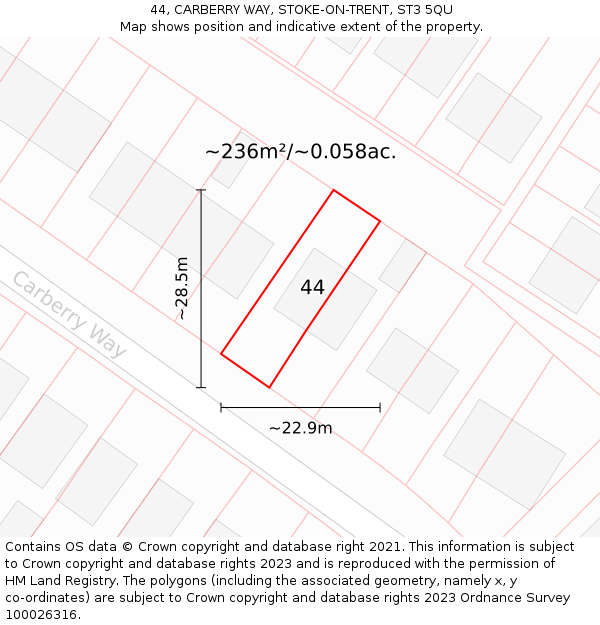 44, CARBERRY WAY, STOKE-ON-TRENT, ST3 5QU: Plot and title map