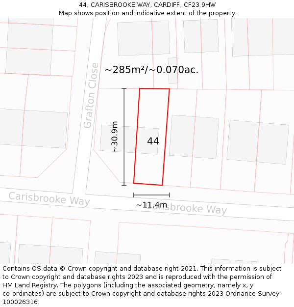 44, CARISBROOKE WAY, CARDIFF, CF23 9HW: Plot and title map