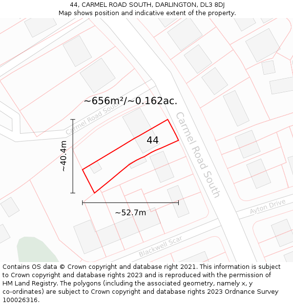 44, CARMEL ROAD SOUTH, DARLINGTON, DL3 8DJ: Plot and title map