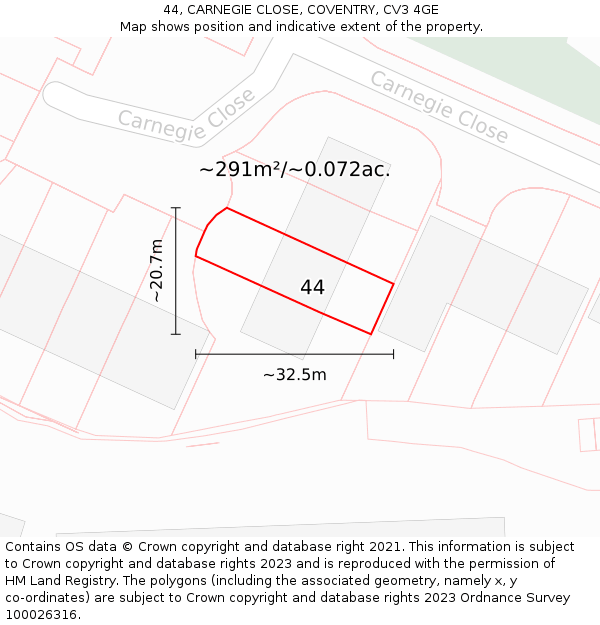 44, CARNEGIE CLOSE, COVENTRY, CV3 4GE: Plot and title map