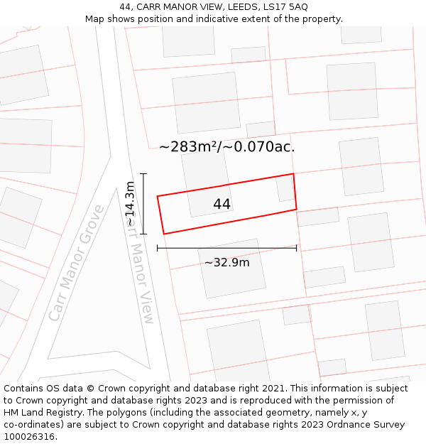44, CARR MANOR VIEW, LEEDS, LS17 5AQ: Plot and title map
