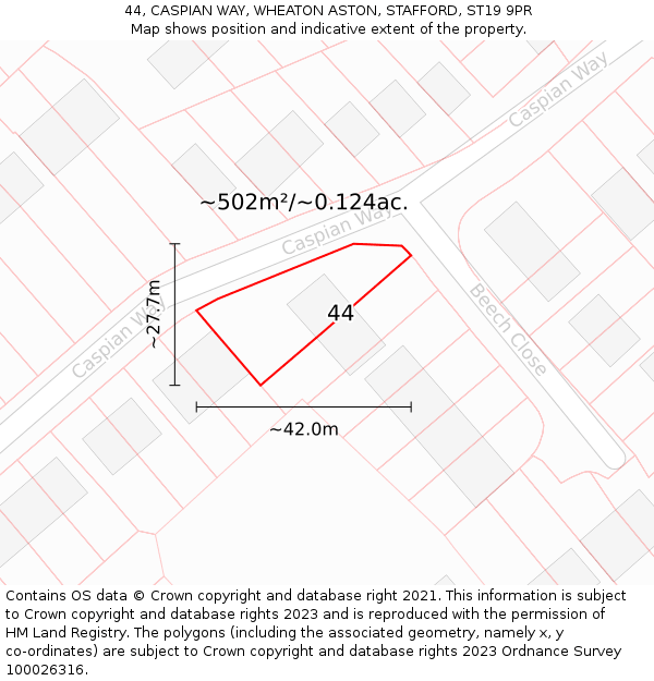 44, CASPIAN WAY, WHEATON ASTON, STAFFORD, ST19 9PR: Plot and title map